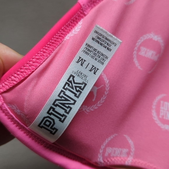 PINK Victoria's Secret Bikini Halter Top Padded Multi Color Pink Pattern Barbie - Picture 4 of 8